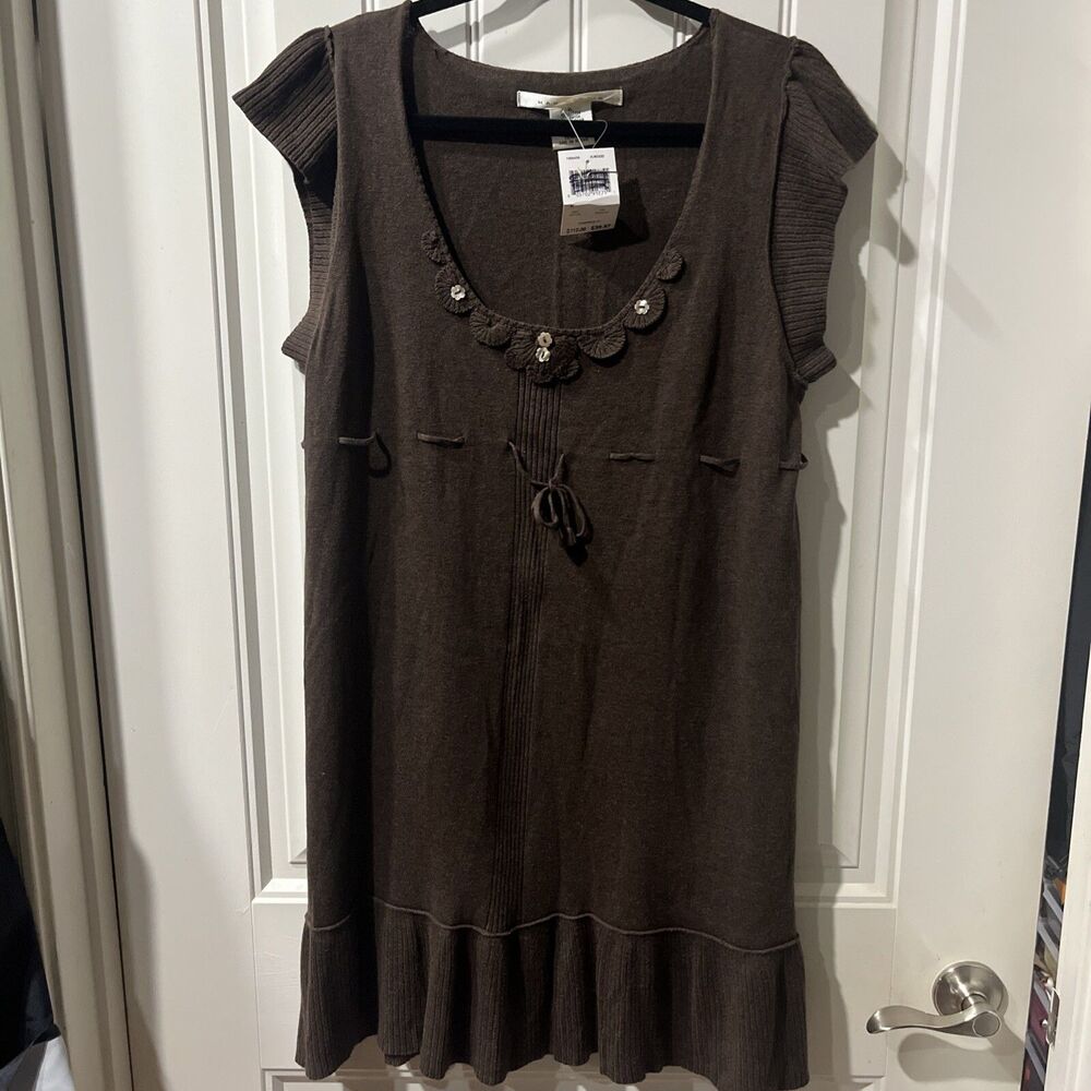 NWT $119 Brown Babydoll Flutter Sleeve Peasant Ruffle Mini Dress Sz XL Dollette